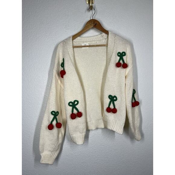 Luna Ivy 3D Cherry Knit Cardigan Sweater XS Oversized Anthropologie - Picture 3 of 5